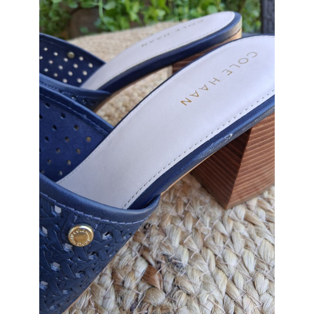 COLE HAAN Daina Open Toe Leather Mules Clogs Sandals Marine Blue 9.5 Boho - Picture 6 of 16